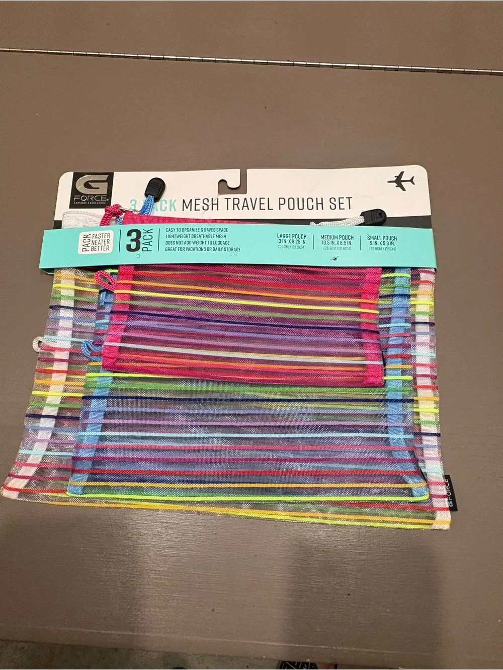 G/FORE Striped Mesh Travel Pouch Set - Pink, Blue, Green, Yellow